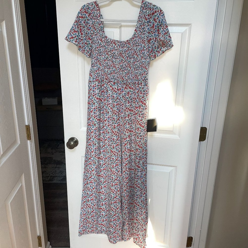 Jump Into Bloom Multi Floral Print Smocked Wide-Leg Jumpsuit (NEW WITH TAGS)